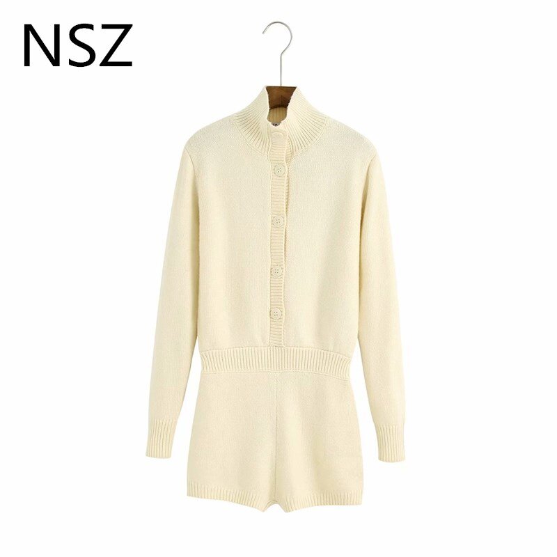 NSZ women oversized knitted jumpsuits long sleeve button knitwear romper fall fashion sweater playsuit