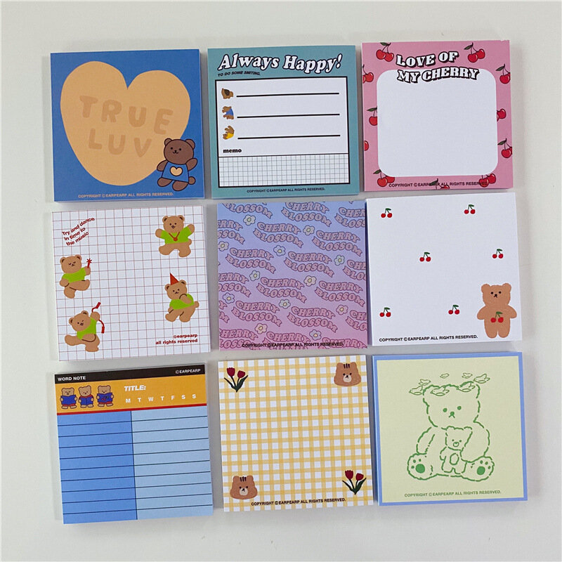 50 Sheets Cute Ins Bear Sticky Notes Loose Leaf Decoration Memo Pad Planner To Do List School Office Paper Notepad Stationery