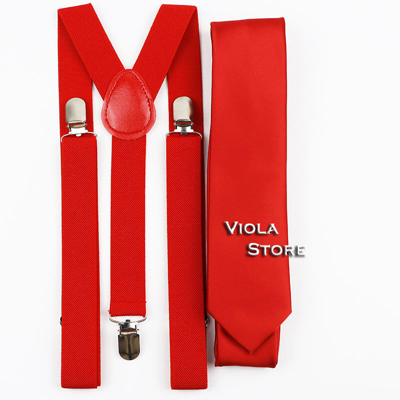 Set di cravatte da uomo rosse da 2.5cm set di cravatte in raso liscio 6cm cravatta stretta y-back Brace rosso verde Beige formale camicia quotidiana pantaloni accessorio