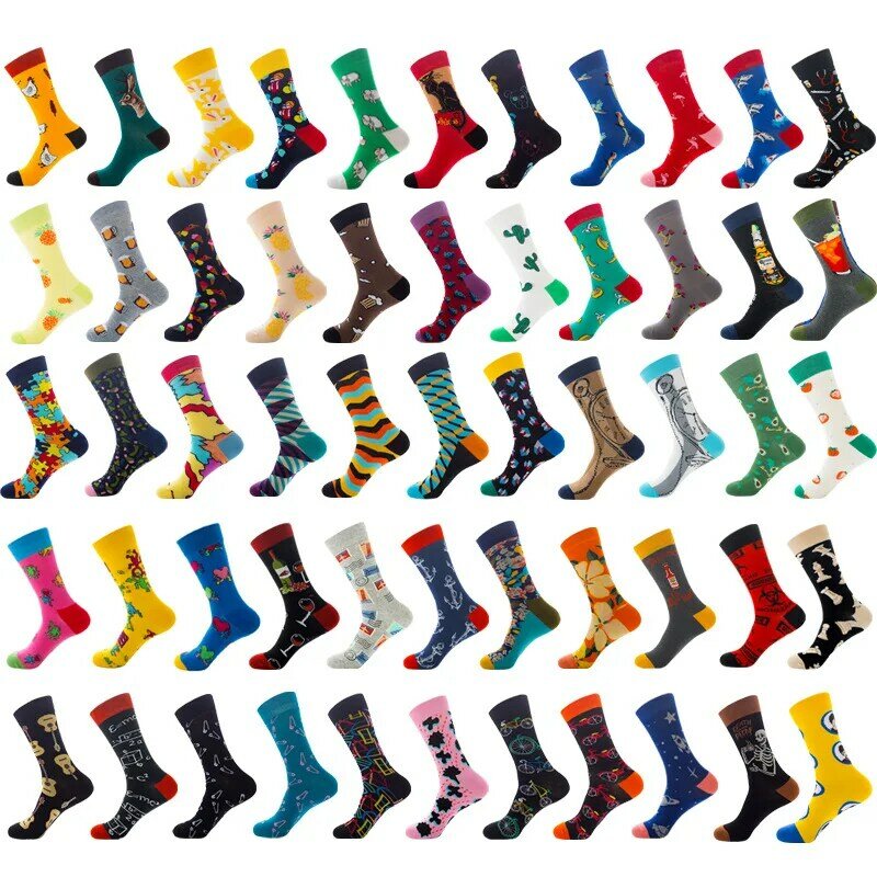 Coloridos calcetines de algodón peinado para mujer, calcetines largos de tubo para hombres felices, calcetines casuales para patineta