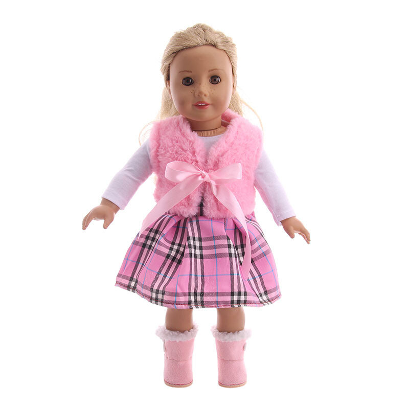 3 peças american doll roupas bonito colete de inverno camiseta vestido terno para 43 cm bonecas e 18-Polegada boneca brinquedo acessórios