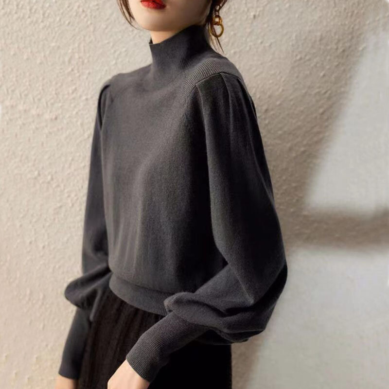 Pull en cachemire tricoté à col roulé pour Femme, vêtement élégant, Vintage, noir, automne, livraison directe, 1503