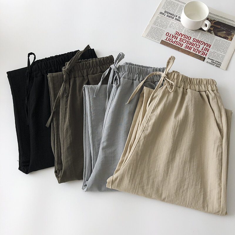 Pantalones Vintage de cintura alta para mujer, pantalón holgado informal de pierna ancha, ropa de calle para correr, verano 2022