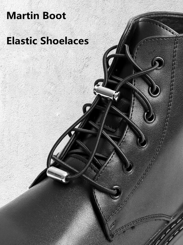 Redondo nenhum laço sapato laços elásticos cadarços de bloqueio de metal sem laços tênis botas cadarço crianças adulto rápido cadarços preguiçosos para sapatos