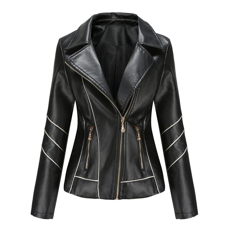 Chaqueta de cuero de alta calidad para mujer, chaqueta pequeña delgada, traje de motocicleta de talla grande, otoño
