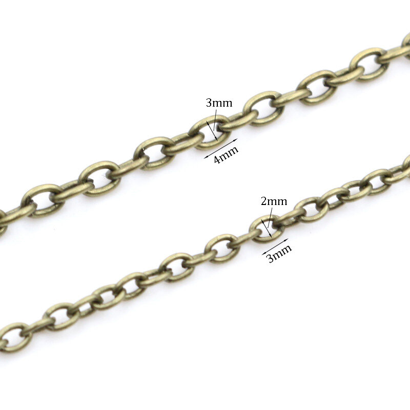 5 metrów/partia 3x2mm 4x3mm 5 kolory Plated krzyż nie spawane żelaza łańcuchy kablowe naszyjnik DIY biżuteria dokonywanie ustalenia akcesoria