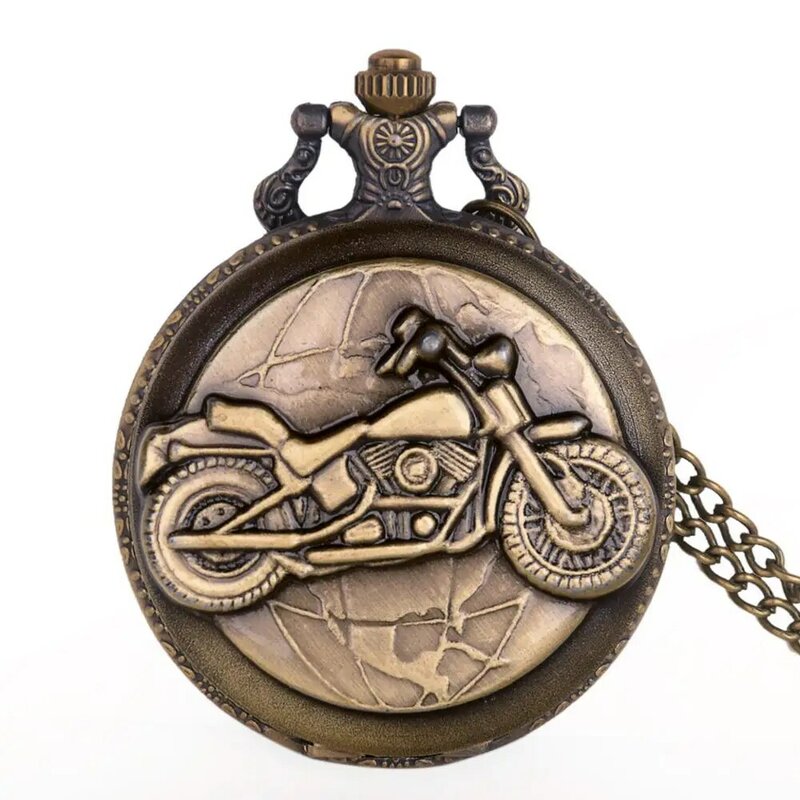 Bronze Pocket Watch MOTO Car Carving Pendant Necklace Meaningful Men Women Clock Special Gift for Official Staff Hour TD2045
