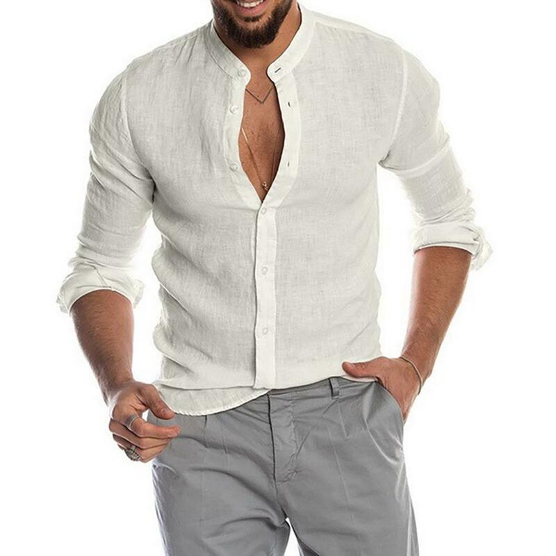 Camisa casual masculina para o escritório, camiseta casual de manga comprida com gola