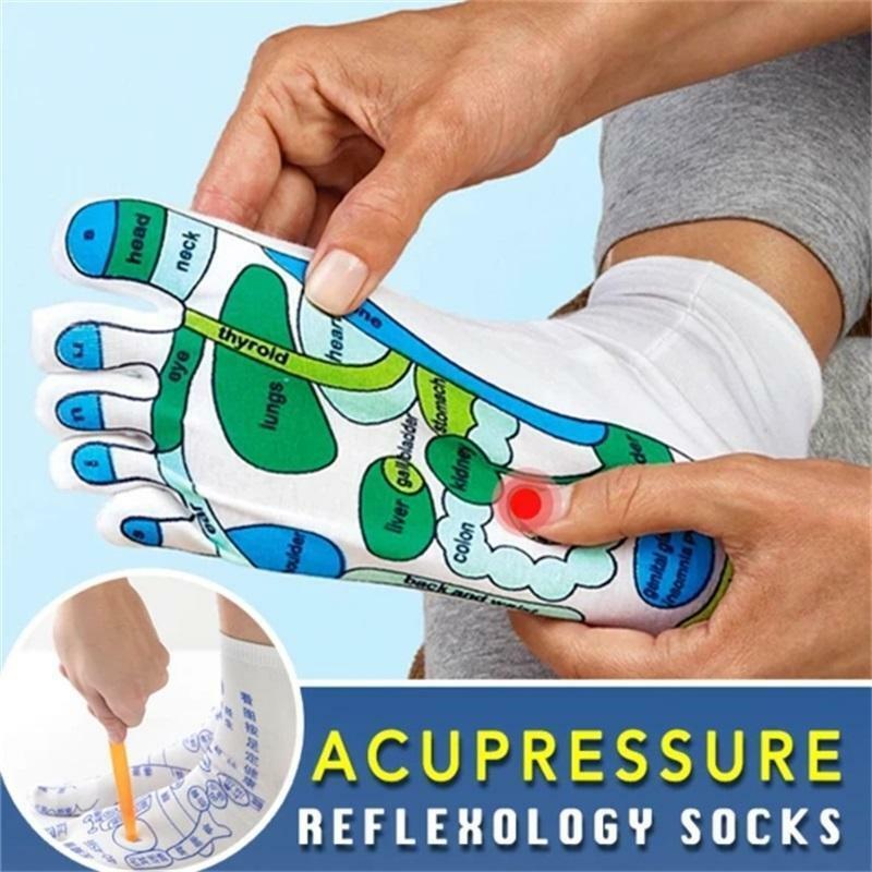 Calcetines de acupresión para masaje de pies, masaje de fisioterapia, aliviar el cansancio, reflexología, ilustración en inglés, 1 par