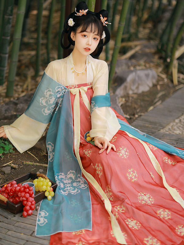 Setelan Tradisional Tiongkok Gaun Putri Dinasti Tang Kuno Pakaian Cosplay Peri Elegan Wanita Pakaian Tari Rakyat