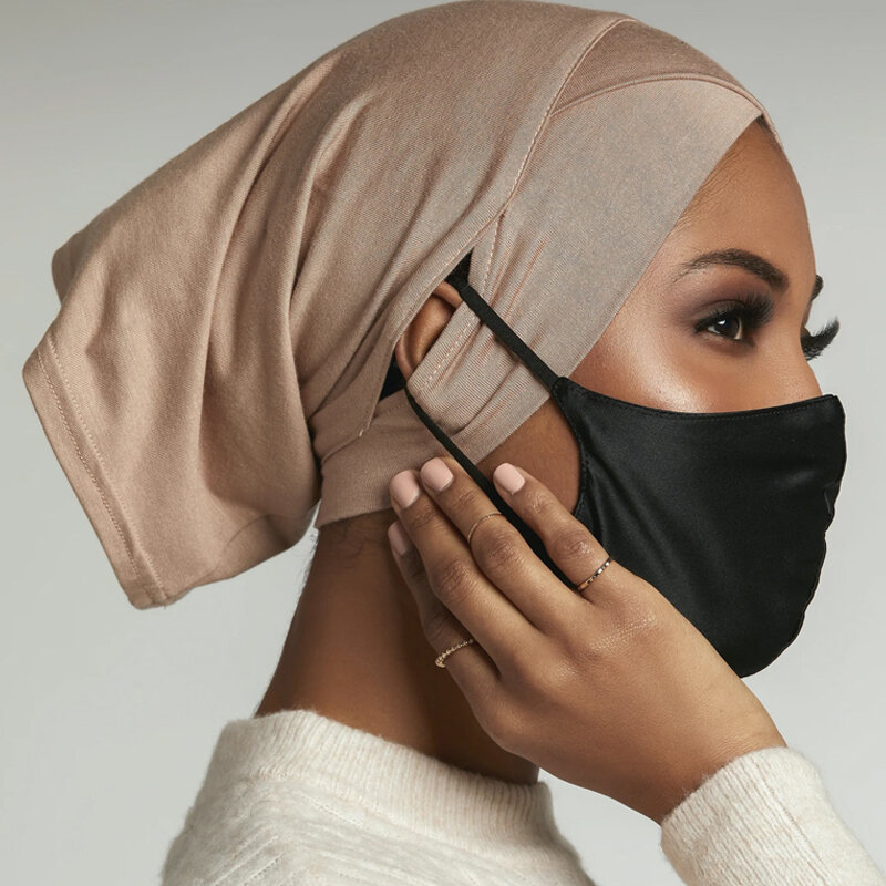 Turbante musulmán de algodón elástico para mujer, Hijabs internos con agujero en la oreja, gorros para la cabeza, bufandas, Jersey, 2021