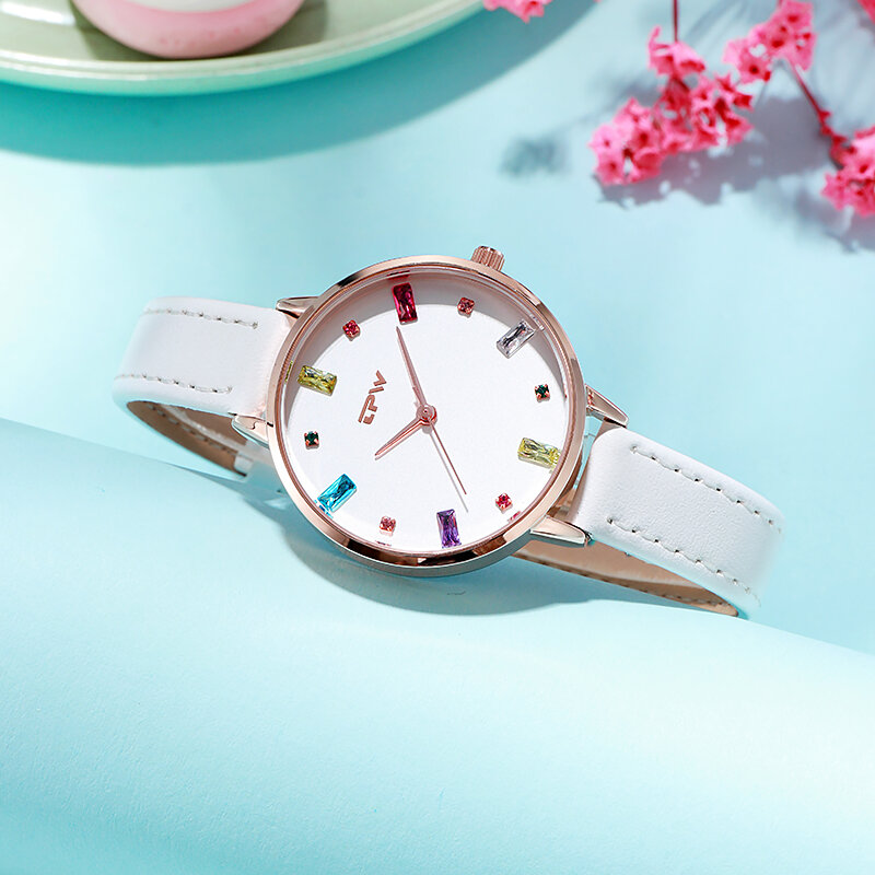 Pedra preciosa senhoras relógios de pulso pulseira de couro genuíno moderno à moda luz luxo relógio de negócios