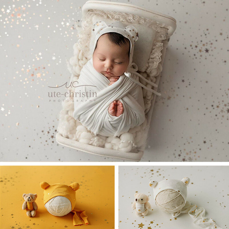 Newborn fotografia adereços menino estrela chapéu urso boneca conjunto estúdio acessórios do bebê menina estiramento pano de fundo para foto tiro