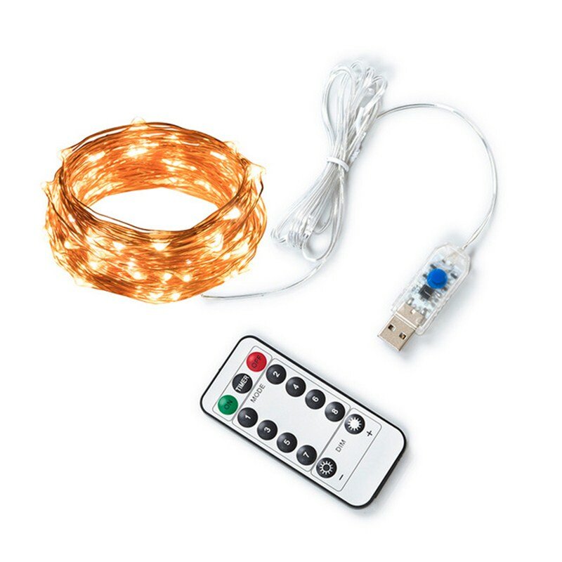 20/50/100 أضواء سلسلة سلوك نحاسية LED USB المكونات في الجنية أضواء مع البعيد 8 طرق أضواء مقاوم للماء عن بعد مؤقت تحكم عن بُعد