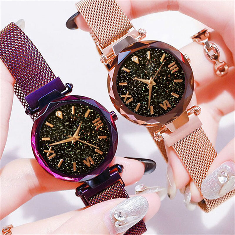 Relojes luminosos de lujo para mujer, reloj de pulsera magnético de cielo estrellado para mujer, reloj de imitación resistente al agua, reloj femenino