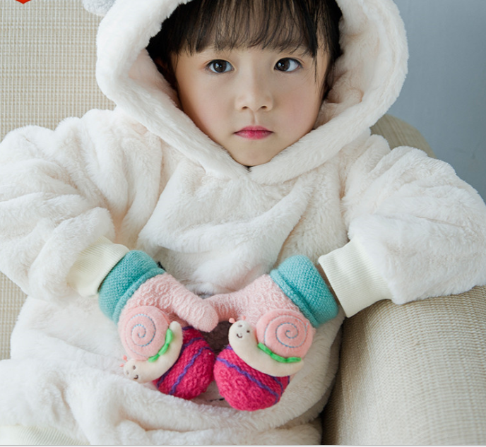 Novo caracol bonito das crianças luvas de inverno quente tricô luvas engrossado bonito pescoço do bebê pendurado luvas