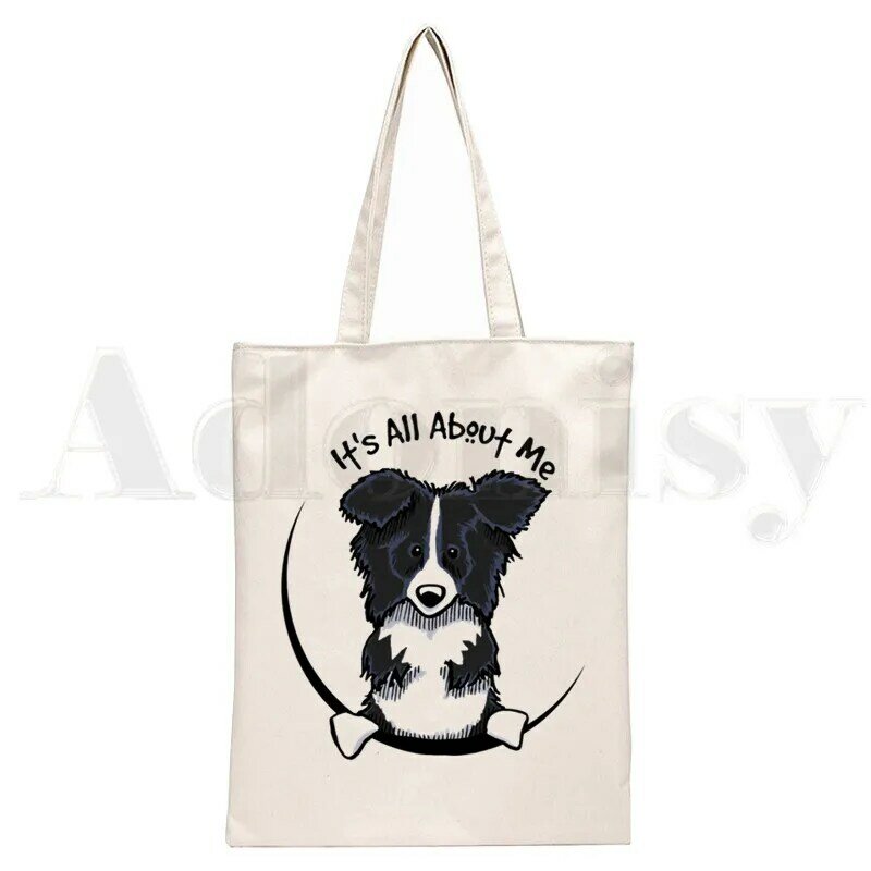 Eu amo minha fronteira collie cão harajuku bolsas de ombro sacos de compras casuais meninas bolsa feminina elegante lona