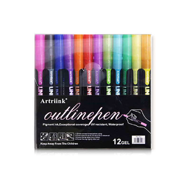 Artriink canetas de ponta de fibra 1-2mm, 12 cores, canetas à base de água, desenho com tinta suave, marcador artístico