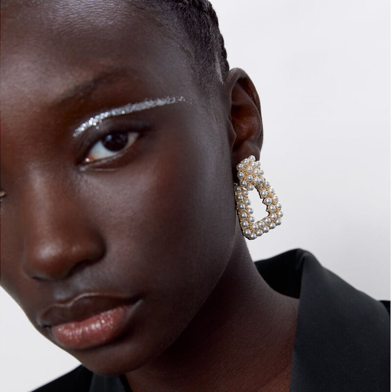 Dvacaman ZA mode cristal boucles d'oreilles goutte Vintage simulé perles boucles d'oreilles Maxi géométrique boucles d'oreilles pour femmes bijoux