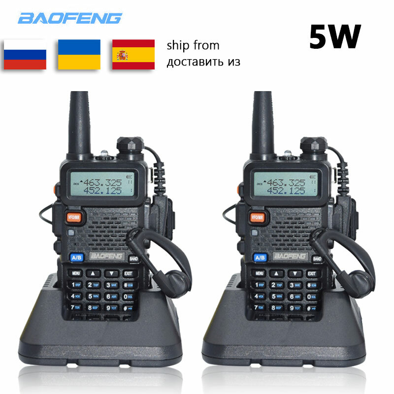 2 unids Baofeng UV-5R Walkie Talkie 128 de Banda Dual UHF y VHF 136-174 MHz y 400-520 MHz Baofeng UV 5R Radio Portátil 5 W de Dos Vías Radio