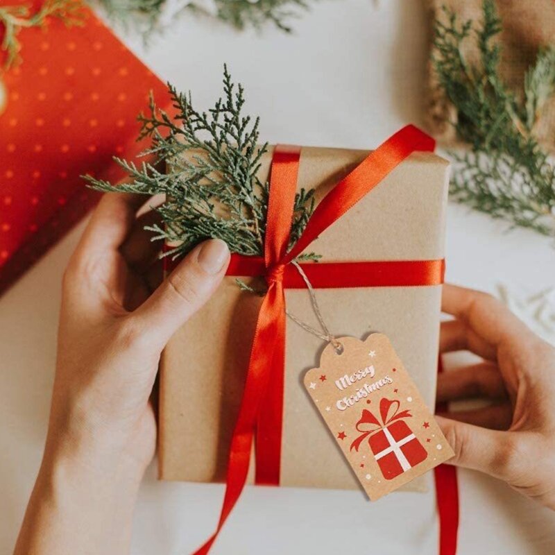 Etiquetas navideñas de Papel Kraft para manualidades, etiquetas colgantes de regalo, 100 piezas