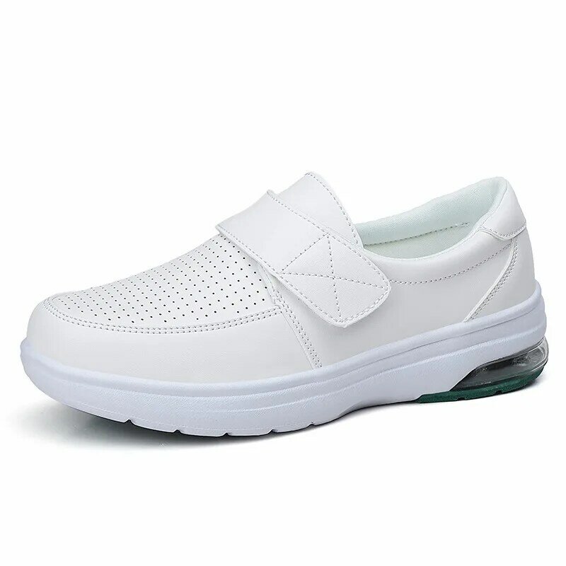 Sapatos de couro branco para mulheres, almofada de ar, sapatos pretos de trabalho, plataforma pequena, novo, primavera, outono, 2023