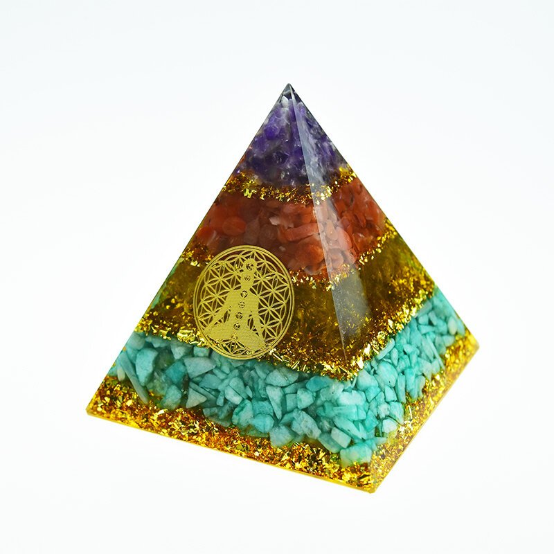 Nowa oryginalna piramida Orgon 7 czakr energii ozdoby kryształowe naturalny ametyst cytrynowy agat amazonit orgonit ozdoby