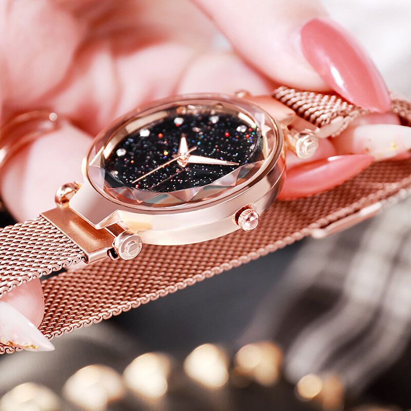 Часы женские кварцевые с магнитной застежкой, модные наручные, с изображением звёздного неба, 2019