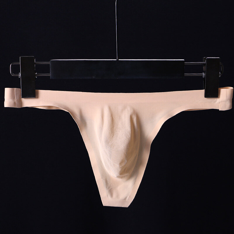 2020 marka Gay Underwear ultra-cienki lodowy jedwab męski stringi Sexy przezroczysty niskiej talii bezszwowe męskie solidne stringi