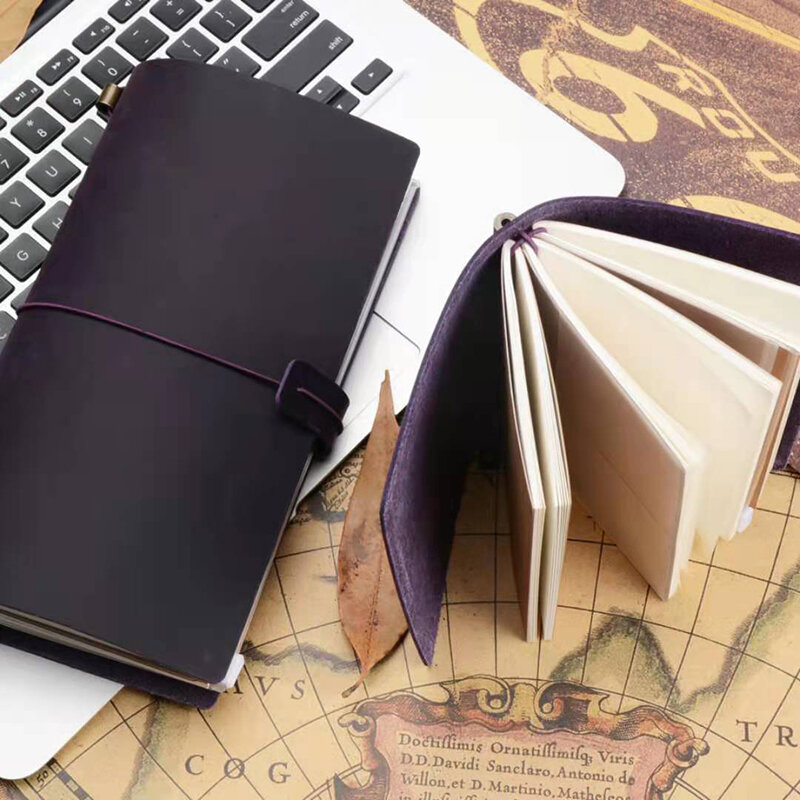 Caderno de couro superior de couro retro viagem caderno feito à mão folha solta caderno passaporte personalizado