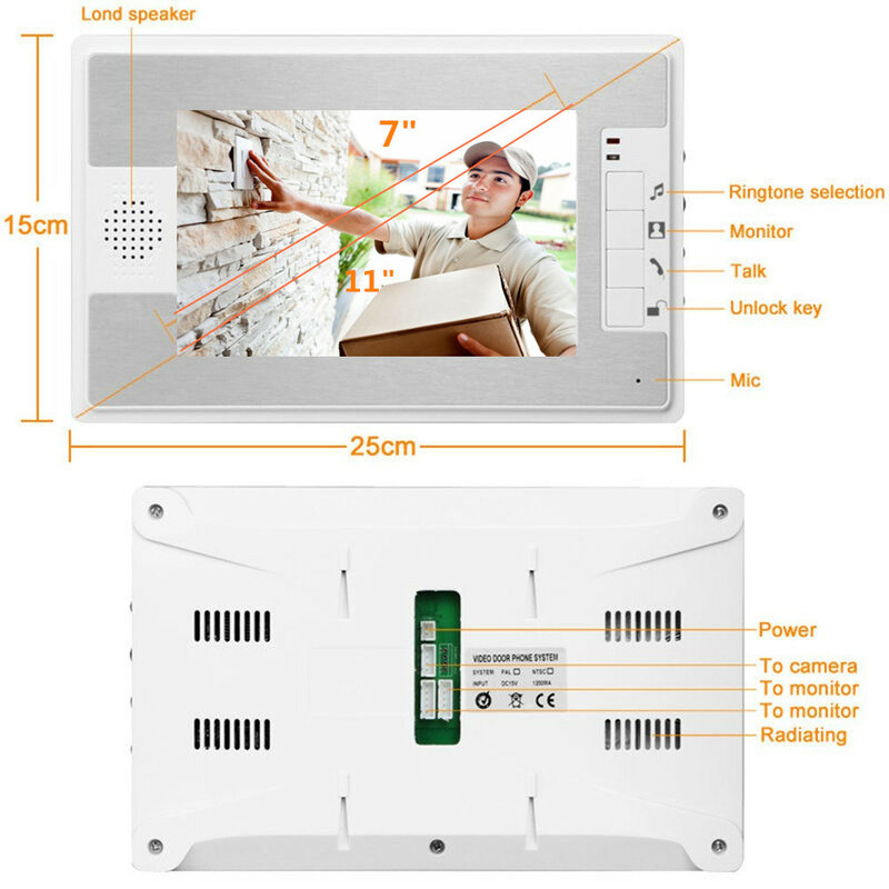 7 "Sistem Interkom Video Bel Pintu Penglihatan Malam IR 700tvl Kamera Pintu Tahan Air Buka Kunci untuk Telepon Pintu Video Apartemen Rumah