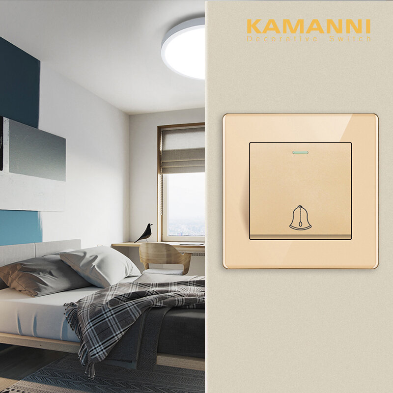 KAMANNI-Interruptor de timbre de pared, tamaño 86mm x 86mm, botón de recordatorio para el hogar, Panel de cristal de vidrio templado, interruptor de botón de Reinicio automático
