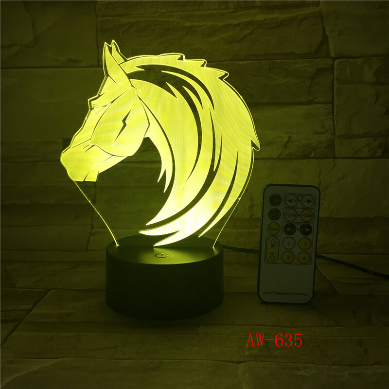 Pferd-Kopf 3D illusion LED Nacht Licht 7 Farben Tisch Lampe Neuheit Produkt licht mit Touch-Taste Kinder Geschenk drop AW-635