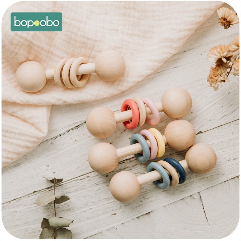 Bopoobo-sonajero para bebé, mordedor de madera libre de BPA, pulsera de grado alimenticio, mordedor, música, producto para bebé, regalo, 1 ud.