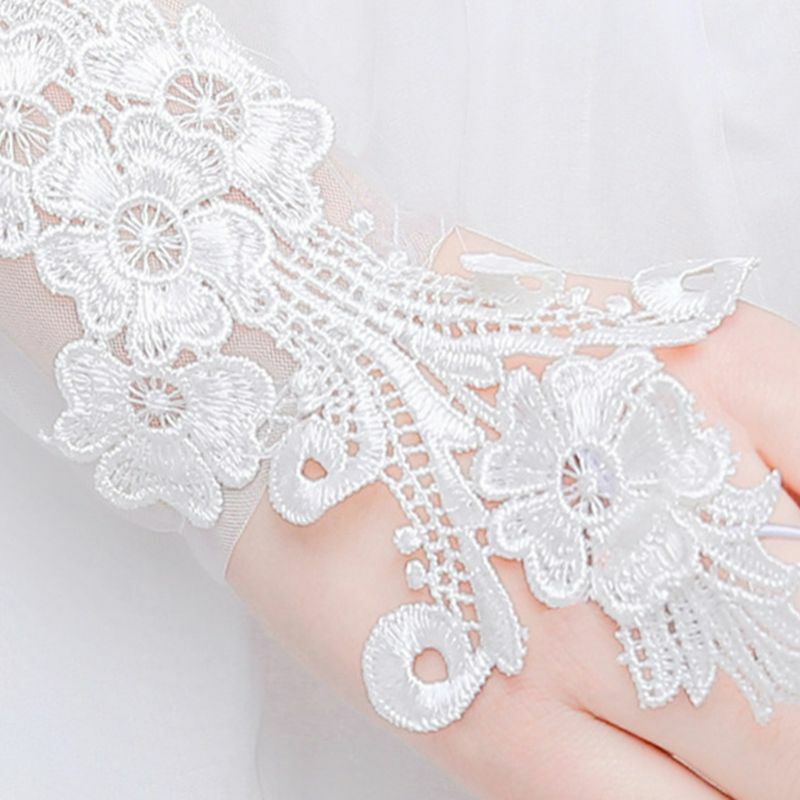 Милые длинные перчатки с цветочной вышивкой и кружевом из прозрачной сетки для свадьбы, выпускного вечера