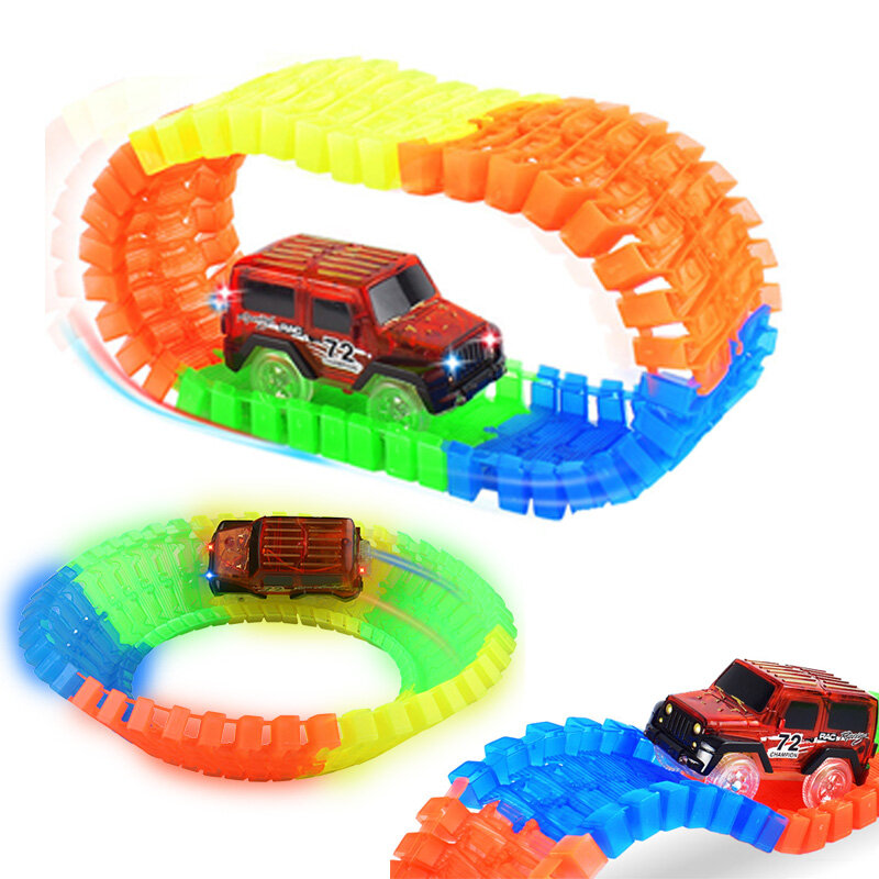 色付きの照明付きのレーシングトラック,柔軟なレーシングレール,子供のおもちゃ