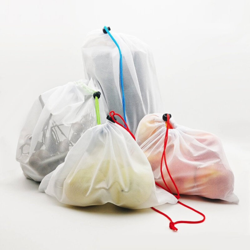 9Pcs ตาข่าย Drawstring ถุงช้อปปิ้งร้านขายของชำกระเป๋าล้างทำความสะอาดได้ Eco Friendly กระเป๋าสำหรับร้านขายของชำผักผลไม้เก็บ