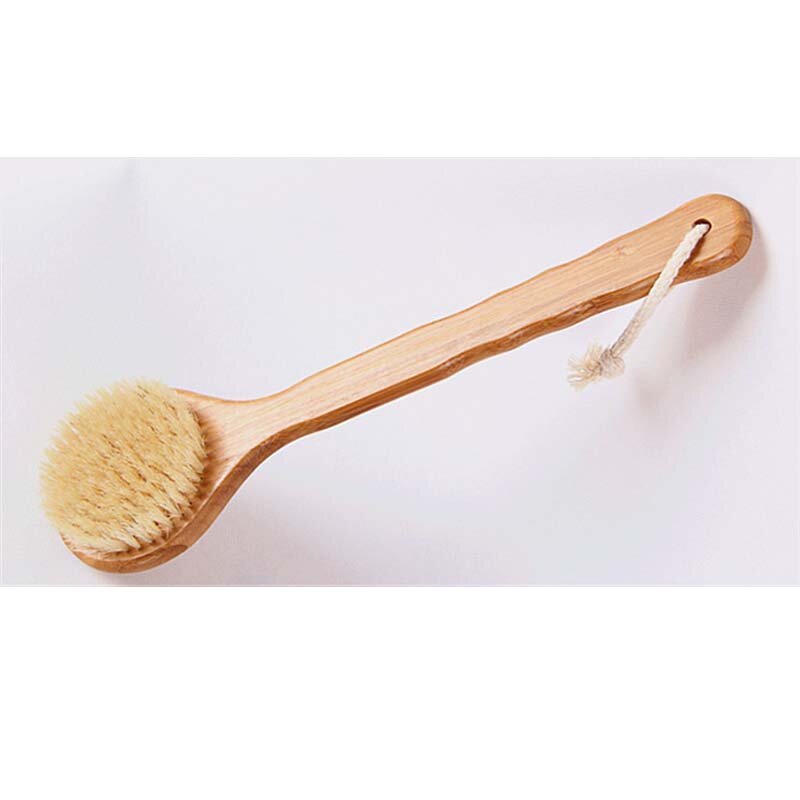 Cepillo corporal de ducha de bambú, 33cm, con cerdas de jabalí, perfecto para cepillar la piel seca, esencial para la reducción de la celulitis, exfoliación de la piel