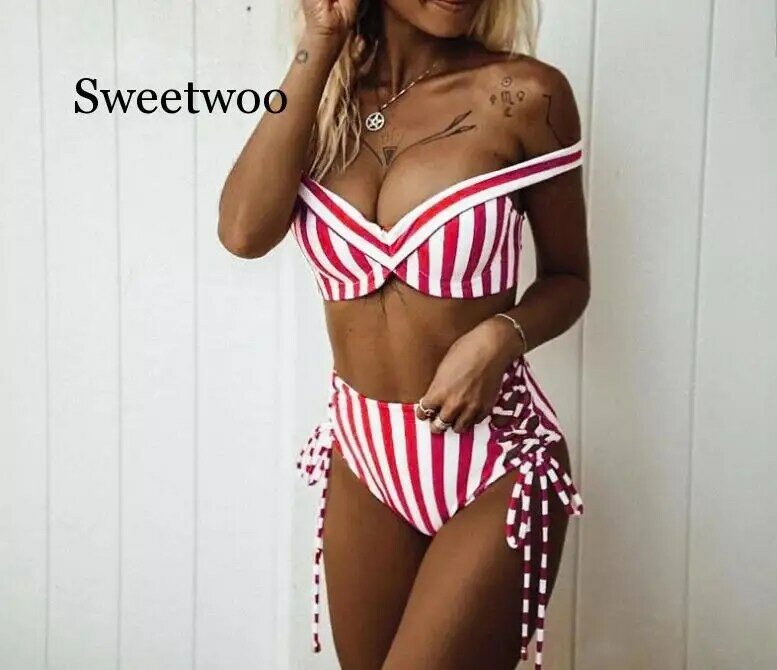 Sexy Striped Zwei Stücke Frauen Bikini Bh Sets Push Up Bademode Badegäste Hohe Taille Strand Bikinis 2020 Badeanzug
