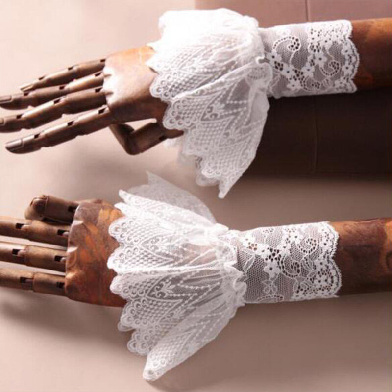Faux poignets en dentelle pour femmes, manches évasées noires, faux poignets de bricolage pour pull, chemisier, décor de déclin, blanc