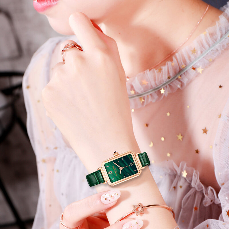 Часы наручные женские кварцевые с квадратным циферблатом, модные простые Роскошные с зеленым циферблатом, подарок для женщин, 2021