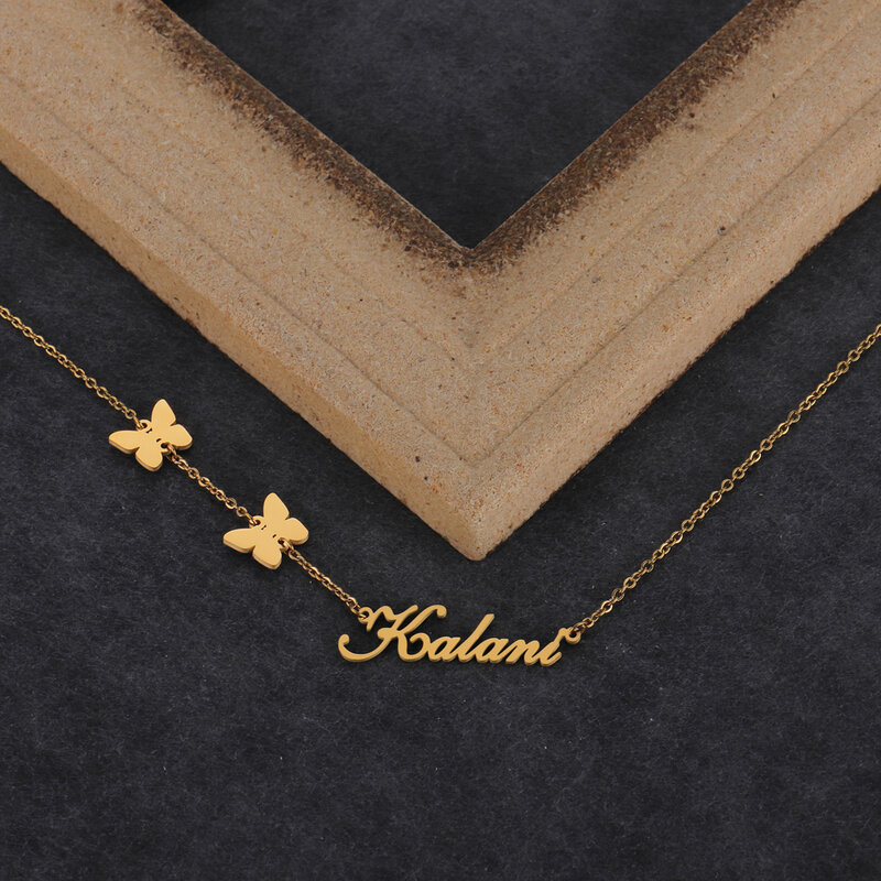 Romantica doppia farfalla su catena collana in acciaio inossidabile targhetta personalizzata pendenti collane personalizzate per gioielli da donna