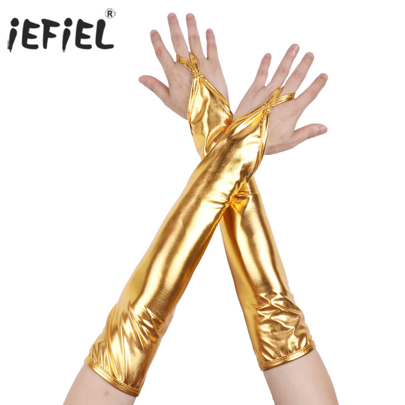 IEFiEL レディース肘の長さラメメタリック/魚スケールプリント指なし手袋衣装ナイトクラブダンスウェアパーティー好意