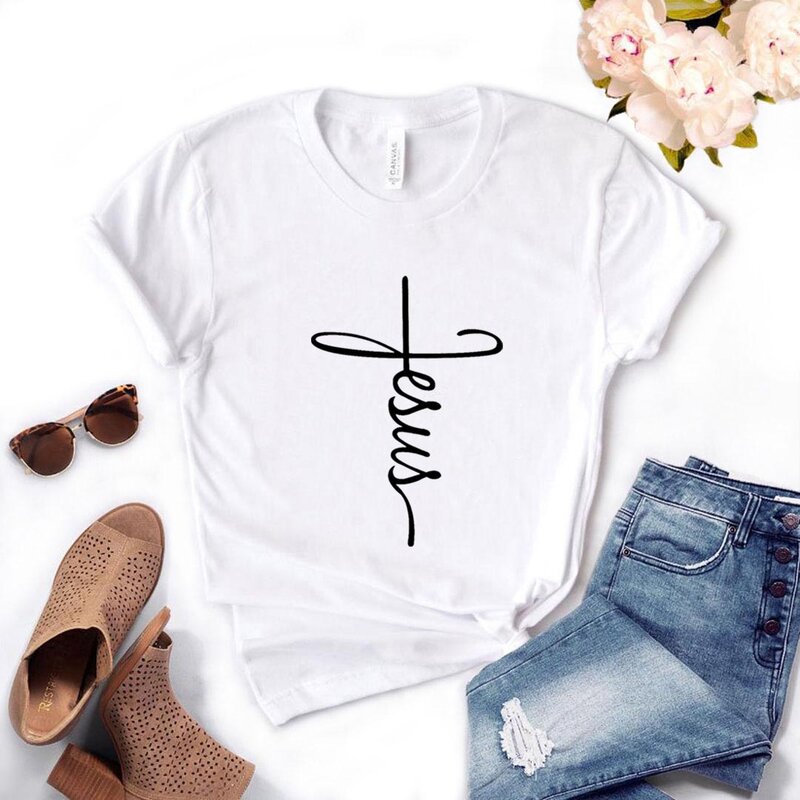 Camisetas con estampado cristiano de la cruz de Jesús para mujer, camiseta divertida informal para mujer, camiseta Hipster, NA-905 de 6 colores