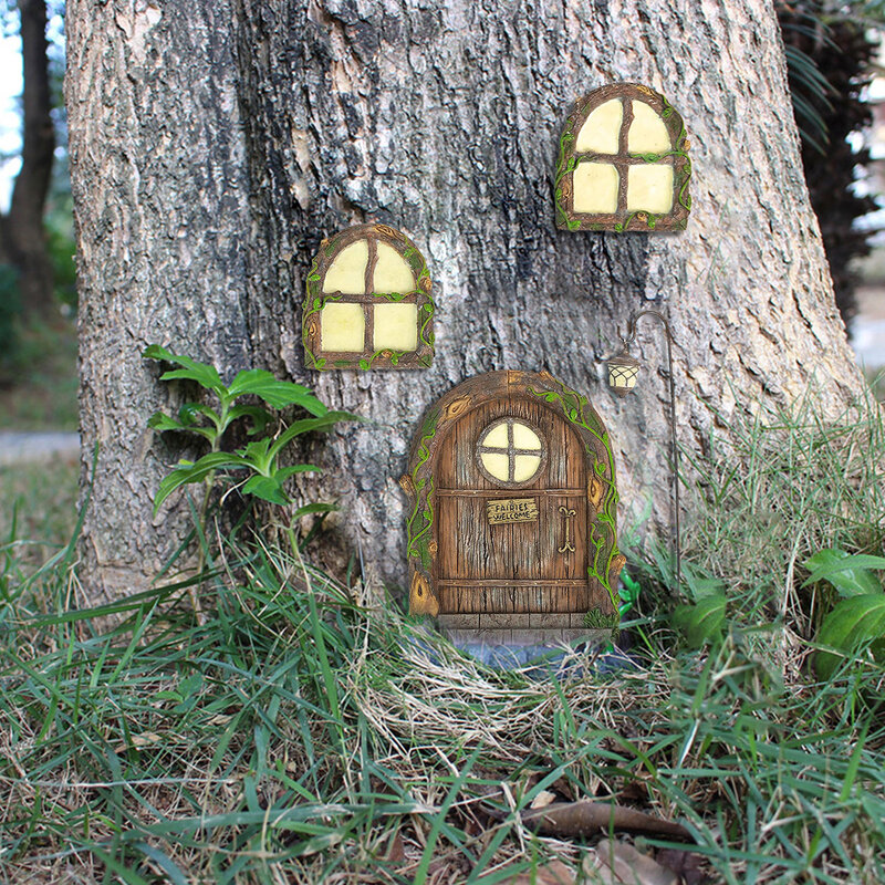 요정 문과 나무 창문 정원 어린이 껌 조각 정원 장식, 야외 Jardineria 데코레이션 조각