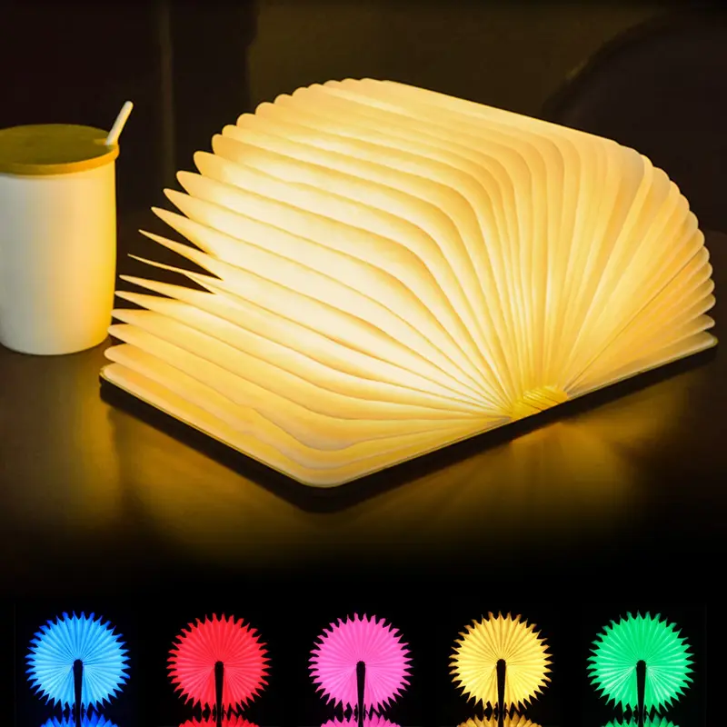 Wooden Portable Night Light  5 Colors Creative RGB LED Book Lamp 5V USB Rechargeable Magnetic Foldable Desk Lamp Home Decoration