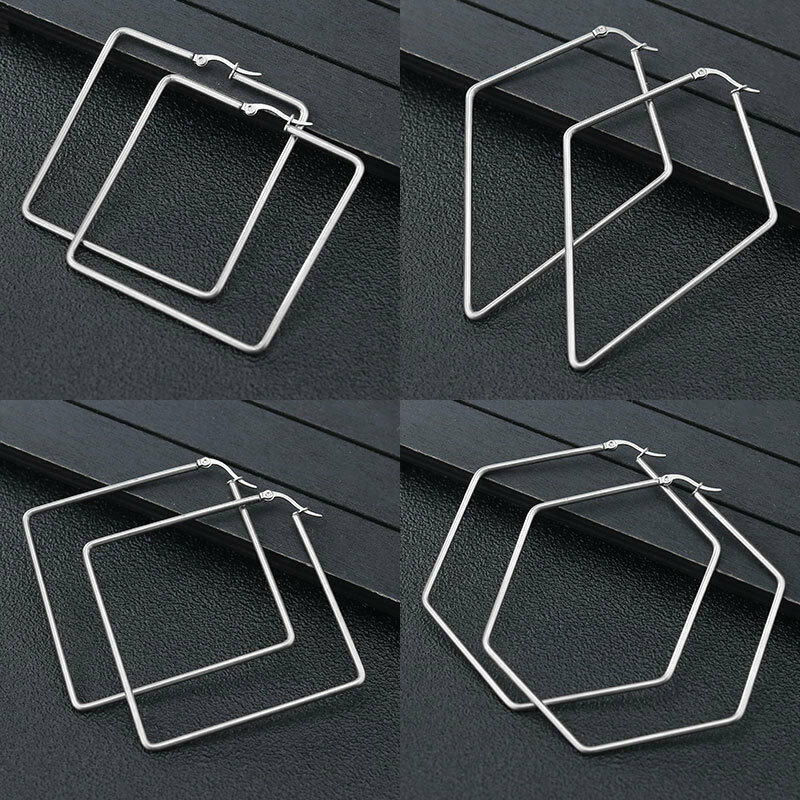 Todorova-女性のためのステンレス鋼のパンクスタイルのイヤリング,滑らかな六角形のジュエリー,大きな幾何学的なイヤリング