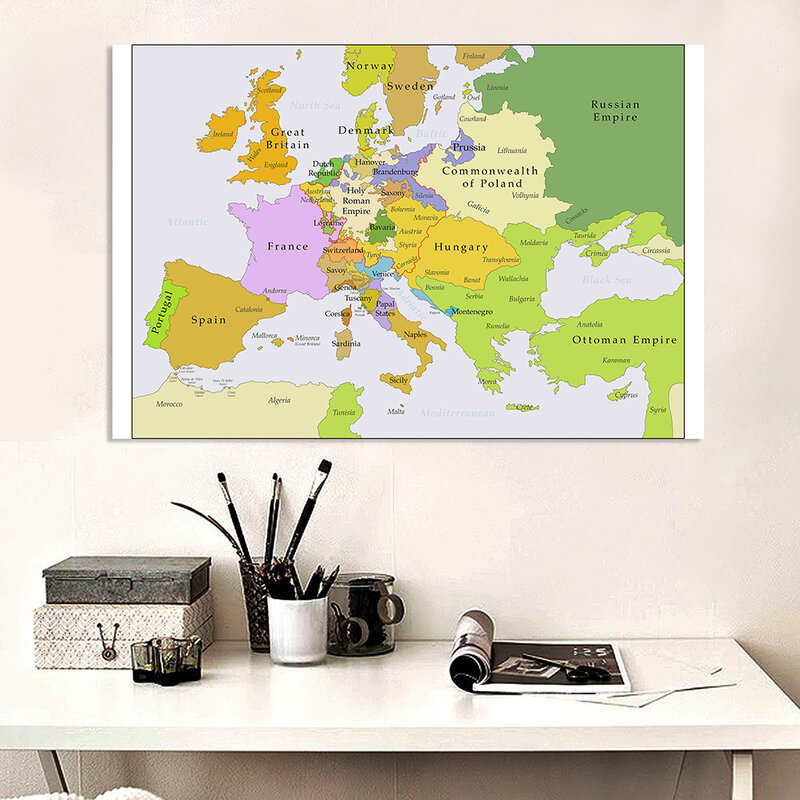 Постер из нетканого материала, 225 х 150 см, большая винтажная Карта Европы, 1700-1850
