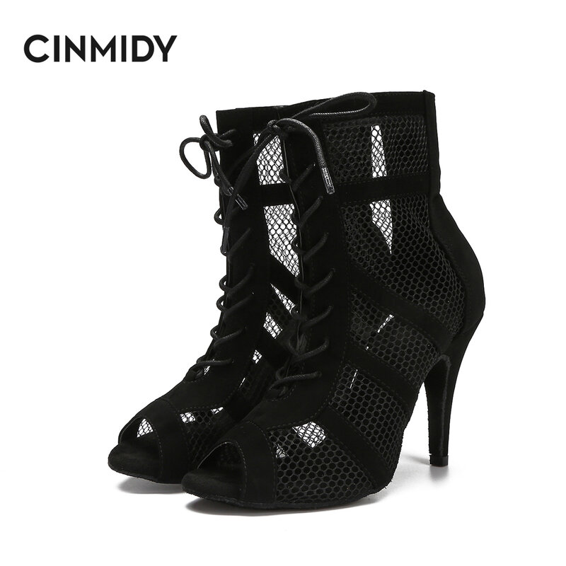 Cinmidy-女性用ジャズジャズスタイルのダンスブーツ,通気性のあるランニングシューズ,女性用ハイヒール