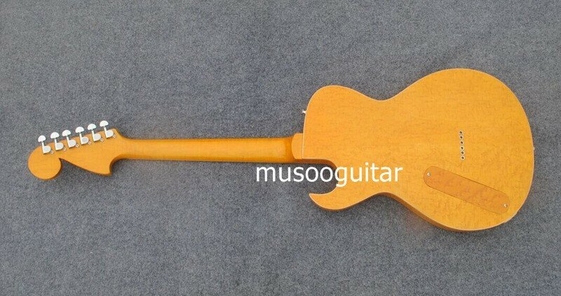 Nuova chitarra elettrica di marca con impiallacciatura di acero ombreggiante con corpo e retro in legno di rilegatura